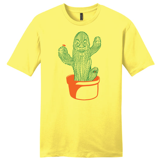 Yellow t-shirt with a green cactus design on a white background